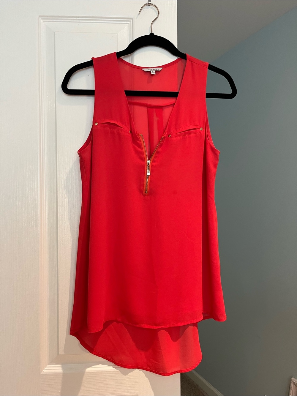 Naked Zebra Red Sleeveless Zip-Front Blouse